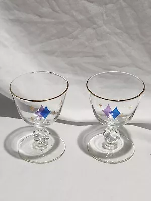 2x 1950s Libbey Atomic Diamond Cordial Champagne Glass Mid Century Modern MCM • $49