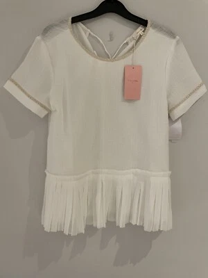 £5.49 • Buy GRACE & MILA White T-shirt Top Gold Braided Detail Size S 10 BNWT