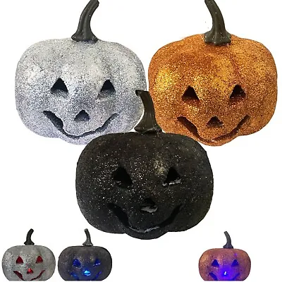 Glitter LED Light Up Pumpkin Lamp Halloween Lantern Home Party Prop Decor UK • £8.25