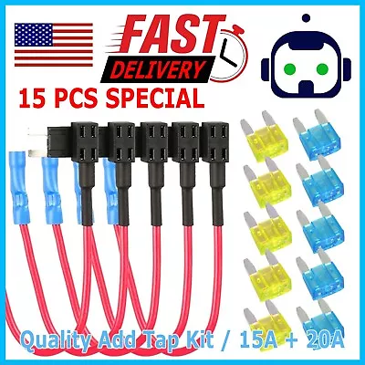 15Pcs Fuse TAP Adapter Kit 12V 20 Amp Car Add Circuit Mini ATM APM Blade Fuse • $8.99