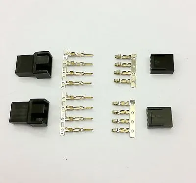 Male & Female 4 Pin Pc Fan Led Power Connectors - 2 Of Each- Black Inc Pins • £4.49