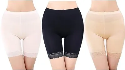 3 Pairs Women Under Skirt Shorts Safety Pants Soft Stretch Lace Trim Size S M L • £7.99