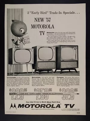 1957 Motorola Consolette Swivelette & Console Televisions TV Vintage Print Ad • $9.99