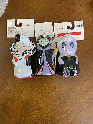 Hallmark Ornaments Disney Villains Decoupage Set Ursala Maleficent Cruella DeVil • $30