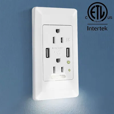 Night Light Wall Power Outlet With 4.2A USB Ports Auto On/Off Sensor Receptacles • $17.31