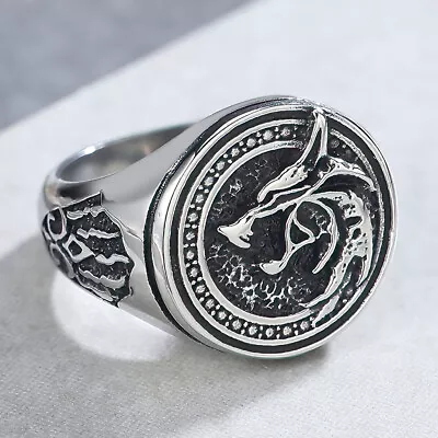 Men Wolf Signet Ring Stainless Steel Band Punk Viking Jewelry Gift Size 7-13 • $10.99