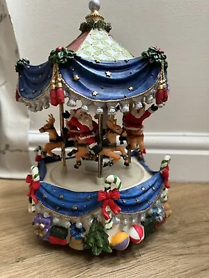 Vintage Musical Moving Christmas Santa Carousel Ornament Merry Go Round Motion • £30