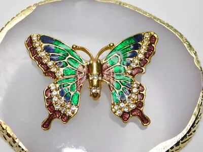 B183-vintage Pin/brooch~butterfly~green/brown/gold Tone~2  Wide • $8