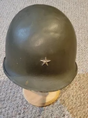 WWII U.S. Military M1 Steel Helmet Fixed Bale Front Seam With Liner Brig Gen • $225