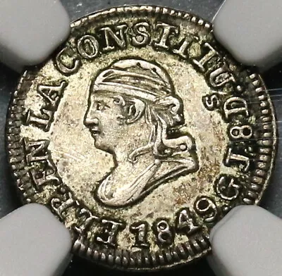 1849 NGC AU 53 Ecuador 1/4 Real Silver Liberty Quito Un Quarto Coin (20091901C) • $599