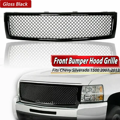 For 07-13 Chevy Silverado 1500 Glossy Black Mesh Front Bumper Hood Grill Grille • $84.95