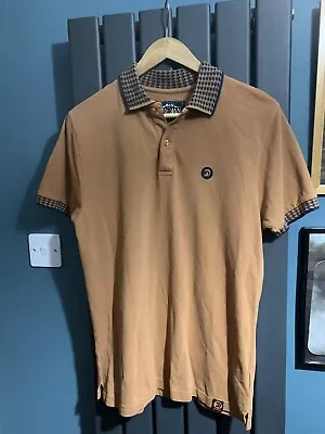 Trojan Record Short-Sleeve  Polo Shirt -medium. Brown / Mustard • £17
