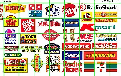 NH048 DAVE'S DECALS 1/2 Set N SCALE MIXED FAST FOOD & HOTEL MOTEL SIGNS MODERN  • $4.94