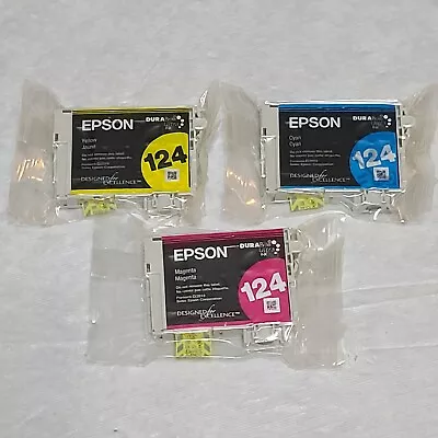 Epson 124 Cyan Magenta Yellow 3 Pack Ink Cartridge Genuine • $19.99