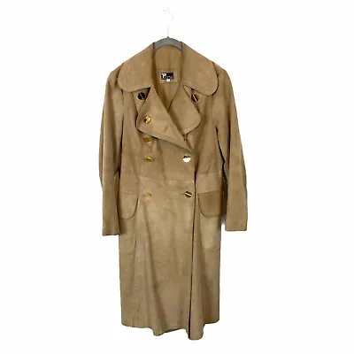 Pemsa Suede Trench Coat Spy Chic Vintage Women's Tan Retro Long Sleeve Size S/M • $129.97