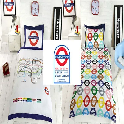 Multi London Underground Train Tube Map Reversible Polycotton Duvet Cover Set • £25.99