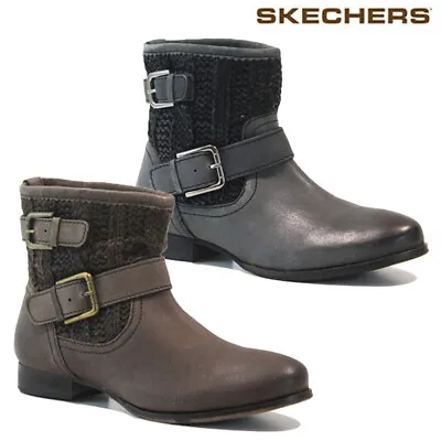 £14.95 • Buy Ladies New Skechers Boots Winter Warm Ankle Block Heel Chelsea Buckle Shoes Size