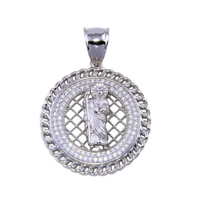 Sterling Silver SAINT BENEDICT Hip Hop Disc Pendant W/ Micro Pave CZ Stones • $29.99