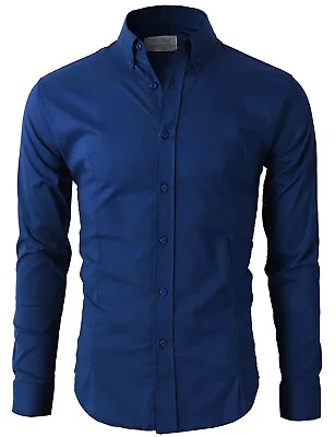 Men's Casual Shirt Button Down Slim Fit Long Sleeve Formal Shirts PS24 • £13.99