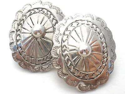 Taxco Concho Earrings Sterling Silver Oval Post Vintage Mexican Jewelry • $79