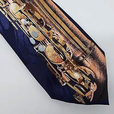 Music Saxophone Novelty Necktie By Steven Harris Blue Polyester 28  Long 3.75  W • $5.99