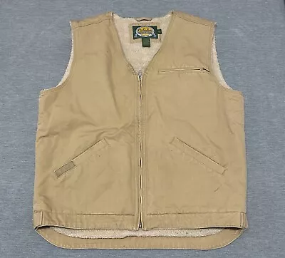 Cabela's Vest Men Large Canvas Sherpa Lined Work Jacket Tan Beige Full Zip Coat • $23.02