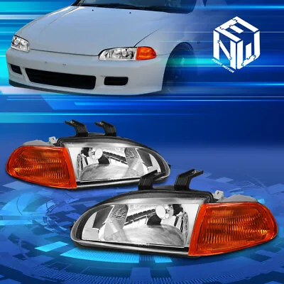 For 92-95 Honda Civic 4Pc Chrome Headlight+Amber Corner Signal Lamps Replacement • $76.88