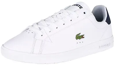 Lacoste Mens Leather Trainers Graduate Pro 222 White Navy Shoes • £77.99