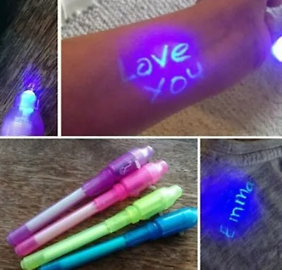 1pc 2 In 1 Magic Invisible Ink Pen Including UV Light Pink Blue Green Scool UK • £3.89