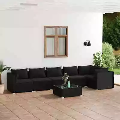 VidaXL 7 Piece Garden Lounge Set With Cushions Poly Rattan Black • $928.15