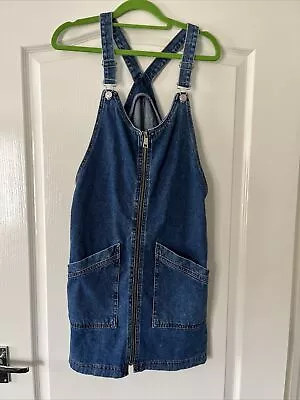 Ladies Topshop Moto  Blue Denim Zip Front Dungaree Dress Size 12 • £4.99