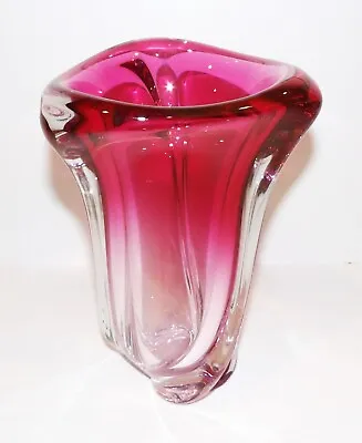 Exquisite Vintage Val Saint Lambert Belgium Art Glass Cranberry/pink 8  Vase • $164.99