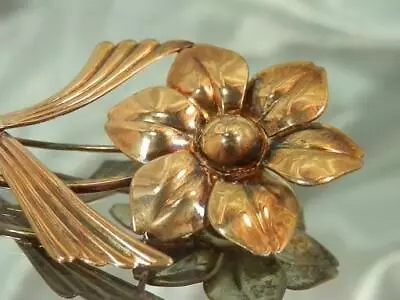 Symmetalic Signed Sterling & 14K Gold Vintage 40's Large Flower Brooch 675jn2 • $42.74