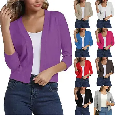 Classic 3/4 Sleeve Short Bolero Shrug Sweater Cardigan For Women For Dress ~ • $16.99