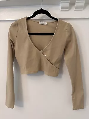 Glassons Beige Cotton Elastane LS Top. Crossover W Button Detail. S Med EUC • $6