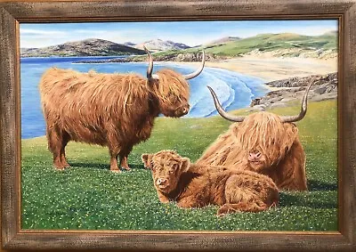 £1500 • Buy Keith Brockie (b.1955),Oil On Canvas, Highland Cattle Luskentyre, Isle Of Harris