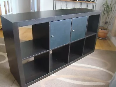 Ikea Expedit (kallax) 8 Cube Unit In Brown-black With 2 Black Cupboard Inserts • £39