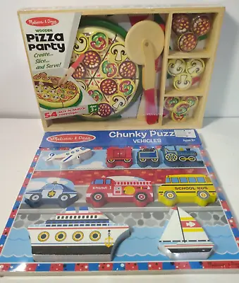 Lot 2x NEW Melissa & Doug Pizza Party & Chunky Puzzles Vehicles Wooden Playsets • $20.20