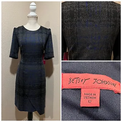 Betsey Johnson Plaid Gray Blue Wiggle Fitted Sweater Dress Short 2X Large 12 • £61.76