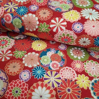 Japanese Traditional Floral Kimono Cotton Fabric For Dress And Quilting Per 50cm • £1.50