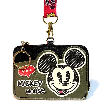 Disney Mickey Mouse Change Coin Purse Card Holder Case Wallet Pouch Bag Lanyard  • $20.49