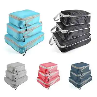 3PCS Travel Storage Suitcases Compression Bags Luggage Organiser Packing Cubes • £11.57