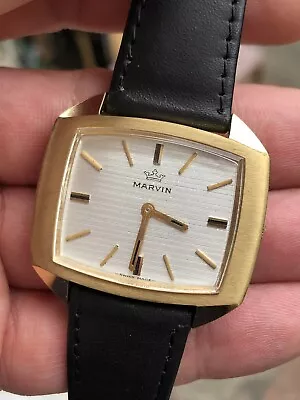 Gorgeous! 1970s Vintage Marvin Mens Watch Swiss Made Manual Plated Case 36mm • £279