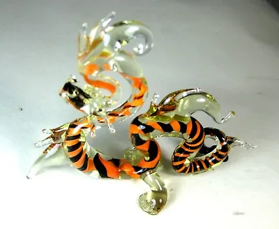 Hand Blown Glass Dragon Animal Orange Black Murano Figurine Ornament Art 4.2     • $19.99