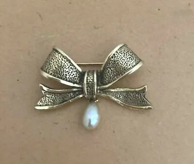 Chanel Brooch Ribbon Imitation Pearl Vintage Engraved • $383.92