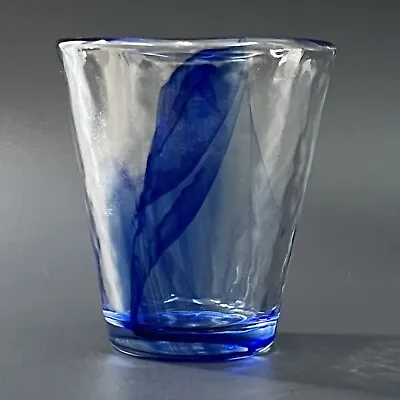 Bormioli Rocco MURANO BLUE Swirl Glass Cobalt Flat Tumbler 3 7/8  Italy • $9.95