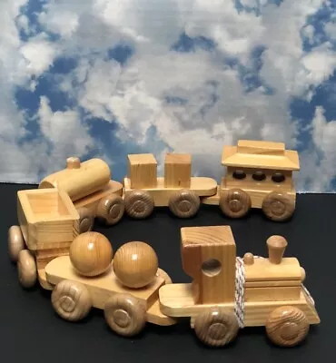 VTG Wooden TRAIN SET 6 CARS Engine Caboose Tanker Etc ~ Quality Craftsmanship! • $25