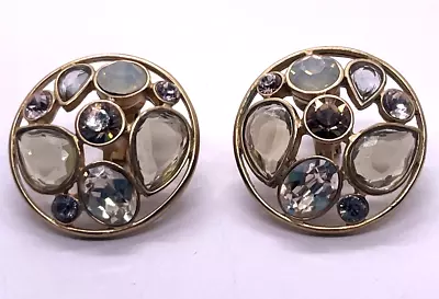 Vintage Givenchy Signed Gold Earrings Clear Diamond Stone Cluster 10 KT Tested • $43.19