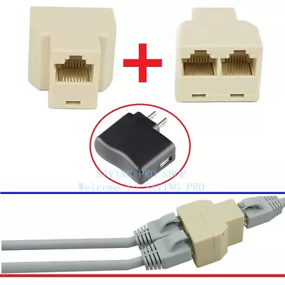 $6.55 • Buy 2 X RJ45 Splitter Adapter 1 To2 Dual Female Port CAT5 6 LAN Ethernet Connector
