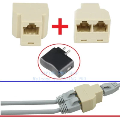 $6.55 • Buy 2 X RJ45 Splitter Adapter 1 To2 Dual Female Port CAT5 6 LAN Ethernet Connector